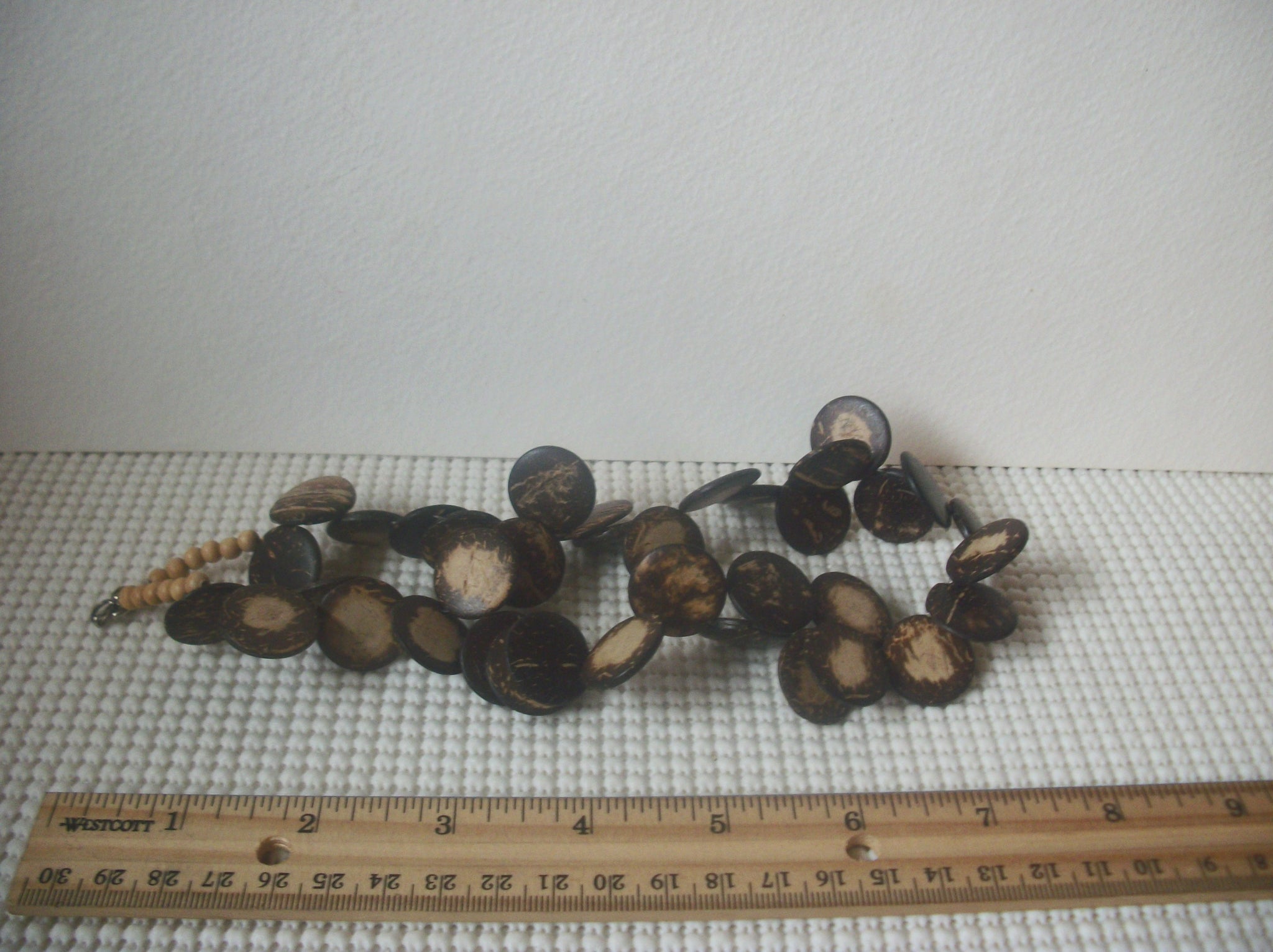 Exotic Sliced Nuts Wood 18" Long Vintage Necklace 022221