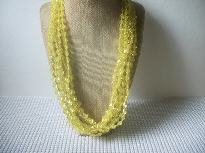 Chunky Multi Strand Necklace, Yellow Translucent Old Plastic 22" Long 82016