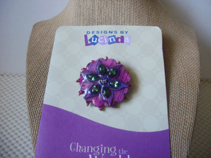 Designs By Lucinda ~ Vintage SMALL “Pink Explosion! With Green Jewels” FLOWER Pin / Brooch ~ Some Shimmer, Shine And Several Layers Of Petals!