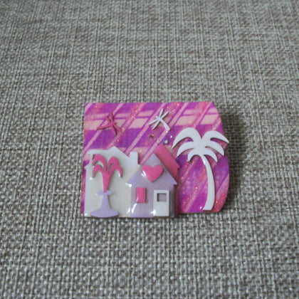 RARE Lucinda House Pins Hot Pink Night Palm Tree Dragonflies Love Heart Fountain