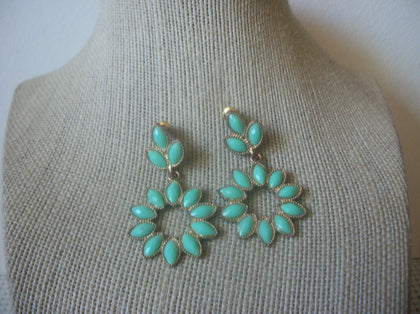 Vintage Earrings, Mint Green Acrylic, Flowers, Gold Tone, Pierced, 72517