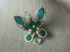 Exquisite Green Emerald Crystals, Rhinestones Glass, Gold Tone, Prong Set, Butterfly Pin Brooch, Vintage 022521