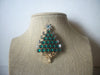 Vintage Jewelry, Christmas Tree, Festive, Green Glass, Clear Rhinestones, Brooch Pin 022621
