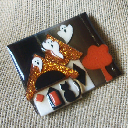 RARE Hard To Find Lucinda  Halloween House Pins Ghost Little Cat Glittery  61318