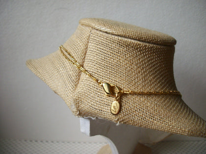 Vintage 16" Signed LC Double Row Gold Tone Chain Brown Acrylic Pendant Necklace 030621