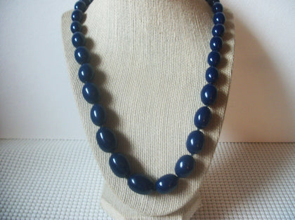 Vintage Jewelry, Signed TRIFARI, 30" Long, Dark Blue Acrylic Beads, Graduated Design, 32517