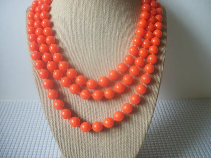 Chunky Multi Strand Necklace, Bright Orange Old Plastic 18" - 20" Long 82016