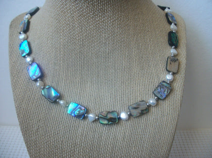 Vintage 19" Necklace Paua Abalone Shell Freshwater Pearls 72517