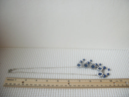 Vintage 18" - 21" Bib Necklace Blue Silver Tone 30617