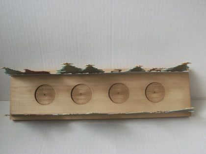 Vintage 14" Table Christmas Center Piece Reindeer House Pine Tree Wood Metal Candle Holder C200