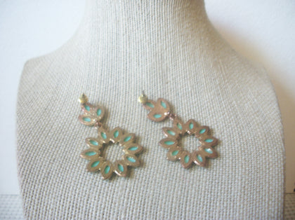 Vintage Earrings, Mint Green Acrylic, Flowers, Gold Tone, Pierced, 72517