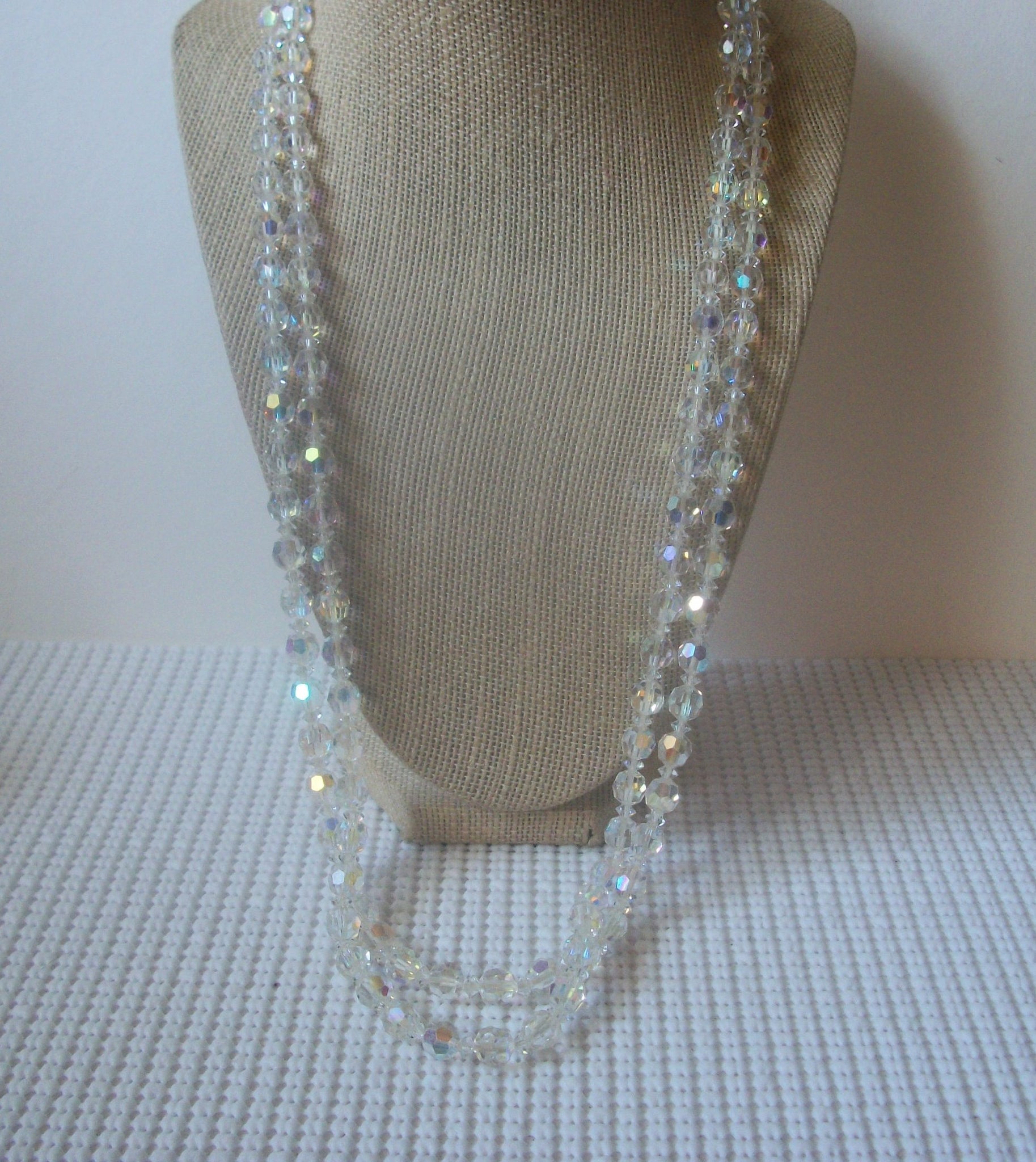 Vintage 56" Sparkling Clear Austrian Crystal Beads Necklace 023021