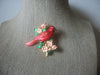 Vintage Brooch Pin, Signed JJ, Johnette Company ,Enameled Cardinal, Bird Flowers, Gold Tone, 022021
