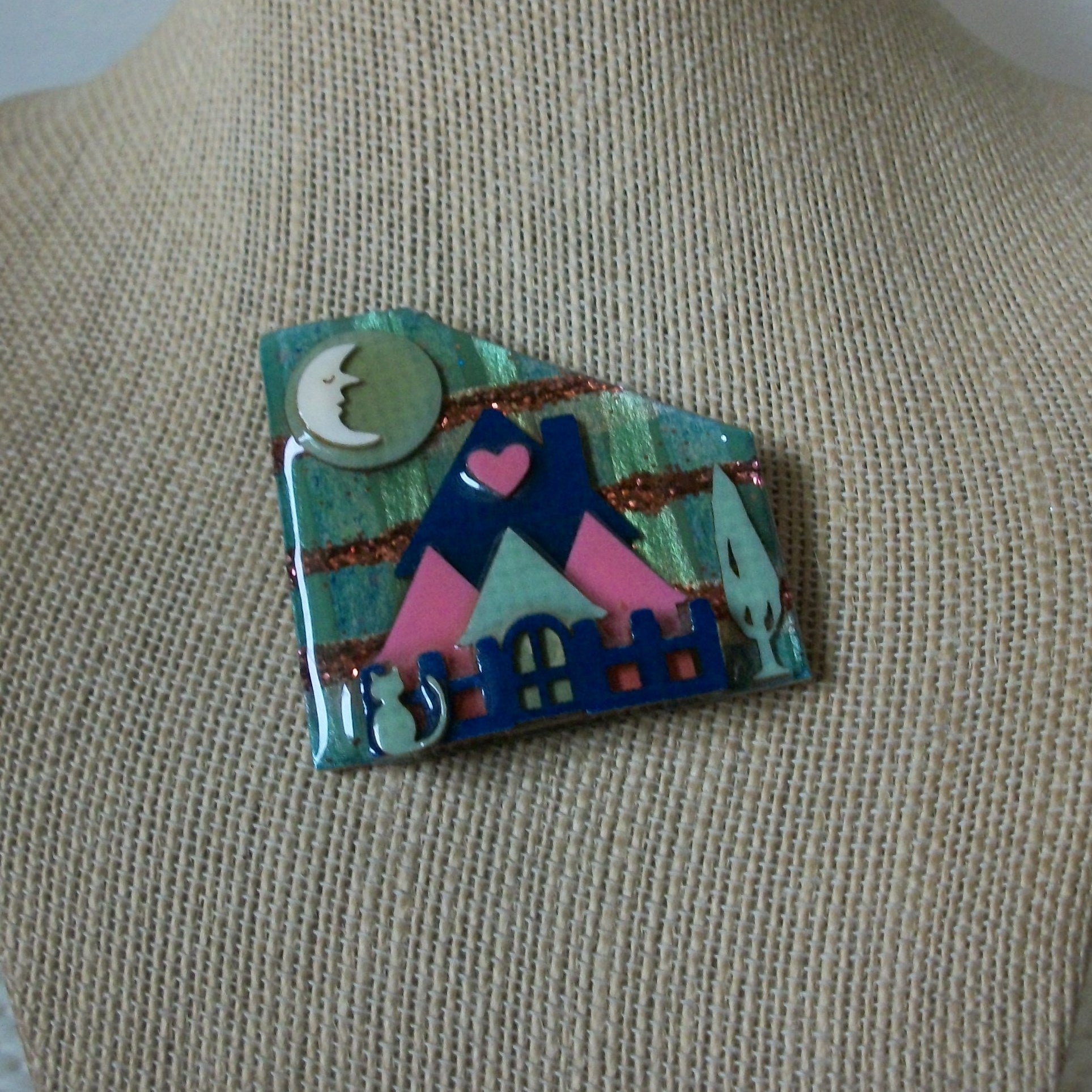 Vintage Lucinda House Pins, Perfect Night Sleep Well  Happiness Little Cat Watching 021321