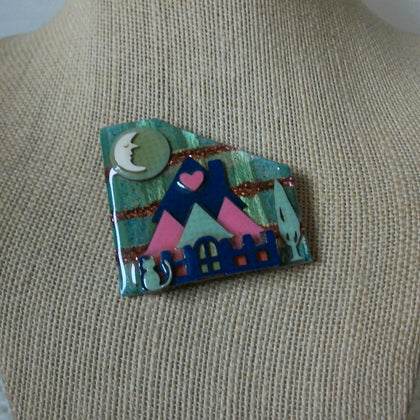 Vintage Lucinda House Pins, Perfect Night Sleep Well  Happiness Little Cat Watching 021321