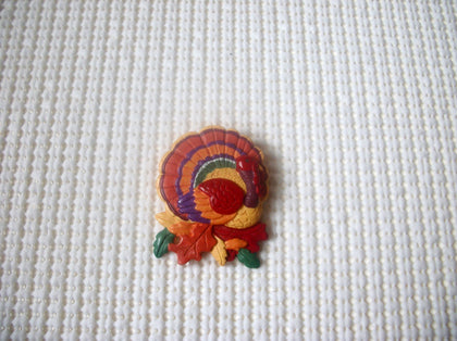 Vintage Signed HALLMARK CARDS, Colorful Turkey Old Plastic Brooch Pin 030421