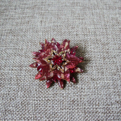 Vintage Lucinda Pins Festive Poinsettia Cranberry Red Glitter 021321