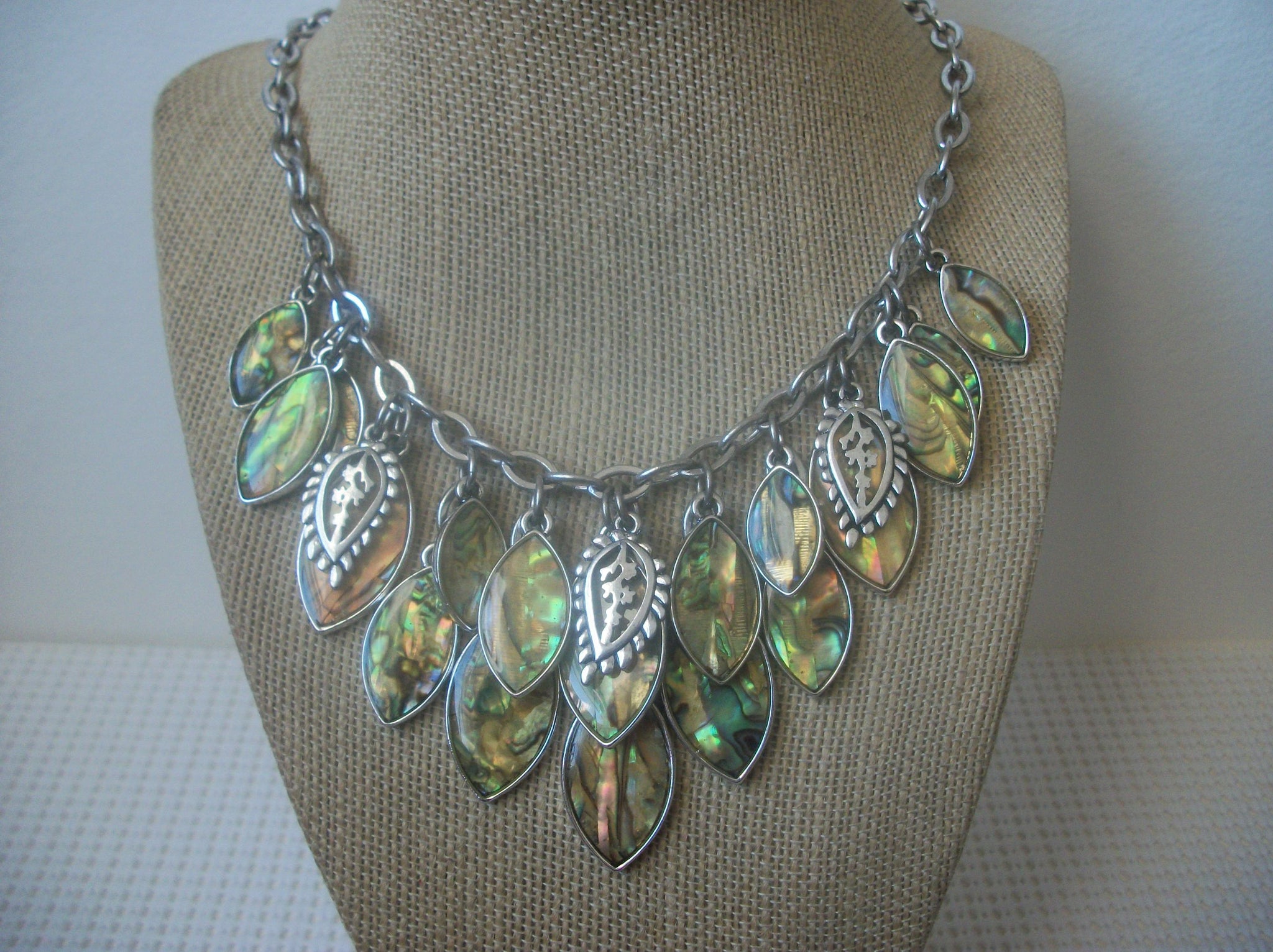 Vintage 18" - 21" Necklace Signed Premier Designs Paua Abalone Silver Tone 72517