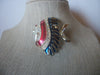 Larger Heavier, Angel Fish Tropical Clear Rhinestones, Enameled Blue Red  Vintage Brooch Pin  022121