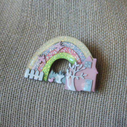 RARE Hard To Find Lucinda House Pins, Under The Rainbow Glitter Butterflies Tree Duck Bird Bath 41017