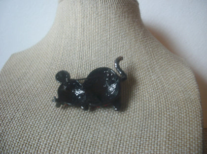 Blackened Copper Bronze, Marcasite Mouse Big Ears, Red Rubies Rhinestones, Vintage Brooch Pin 022421