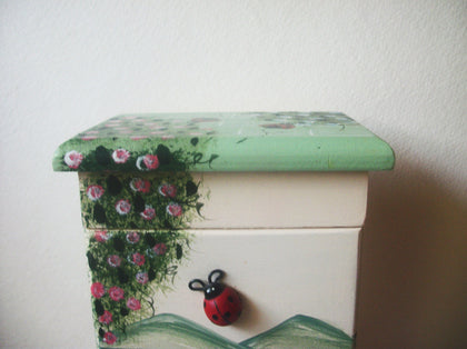 Hand Painted Jewelry Chest Little Girl, Ladybugs, Made from Wood, 91617