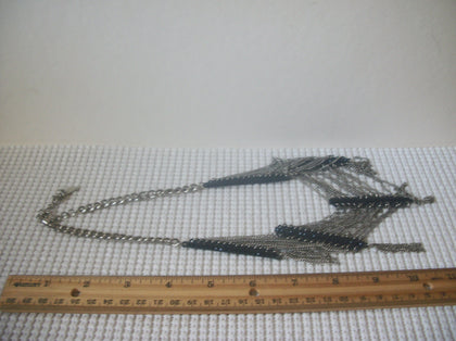 Vintage Necklace, Stamped Steve Madden, Fringe Silver Black 24" Long 81116