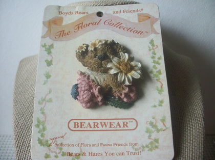 Vintage Brooch Pin, Boyd`s Bear, Little Girl with Flowers, Thicker Resin, Hand Painted, 021921