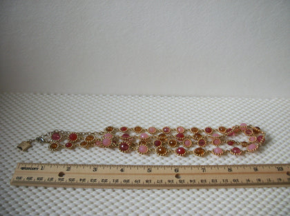 Vintage 16" - 19" Signed ANNE KLEIN Double Row Necklace Glass Inlays Gold Tone 030621