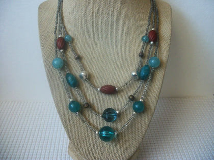 Vintage 20" Necklace Colorful Blue Orange Rust Silver Acrylic Beads 030221