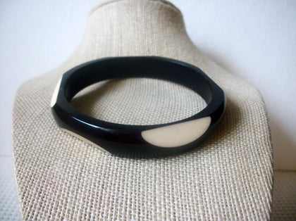 Vintage Bangle Bracelet, Darkest Brown, Cream White, Laminated Old Plastic, 70417