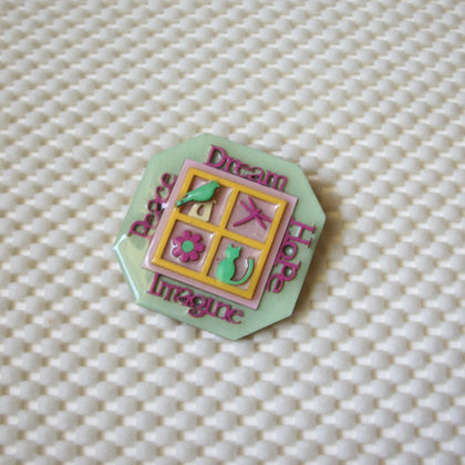 Vintage Lucinda Pins, Dream Hope Imagine Peace Bird Dragonfly Cat Flower 61318
