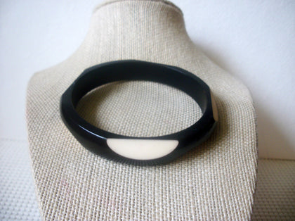 Vintage Bangle Bracelet, Darkest Brown, Cream White, Laminated Old Plastic, 70417