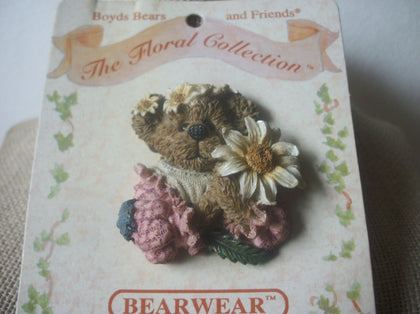 Vintage Brooch Pin, Boyd`s Bear, Little Girl with Flowers, Thicker Resin, Hand Painted, 021921
