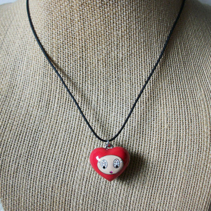 Signed SWAN Swarovski Vintage 14 1/2" - 16" Necklace Heart Face Clear Crystals Child Black String 031121