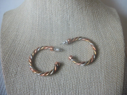 Retro Copper Gold Silver Toned Twisted Hoop 1 1/4" Earrings 8216