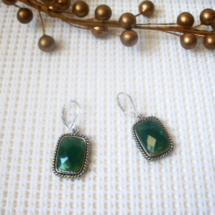 Vintage Pierced Earrings Signed  NAPIER Silver Tone Green Plastic Stone 61717