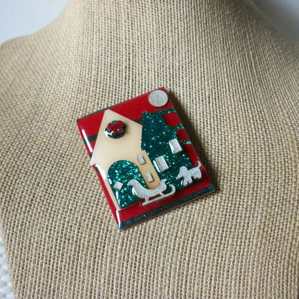 Vintage Lucinda House Pins, Highly Detailed Christmas Festive Glitter 61318