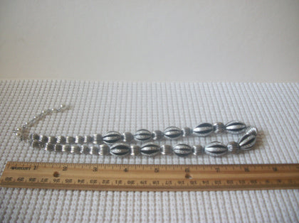 Vintage Necklace JAPAN Silver Black Enameled 18" - 21" Long 81116