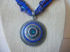 Vintage Jewelry, Signed CHICO`s, Colorful Cobalt Blue, Lilac, Southwestern Pendant Rhinestones, Silver Tone, Necklace 53018