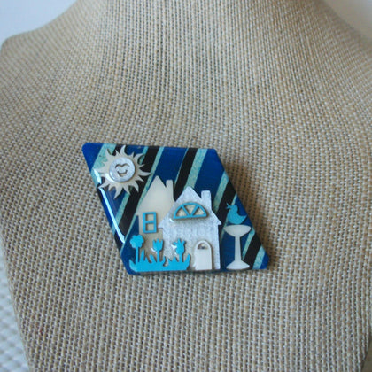 Vintage Lucinda House Pins, Happy sun Tulips Bird Bath Stripes And Sky 021321