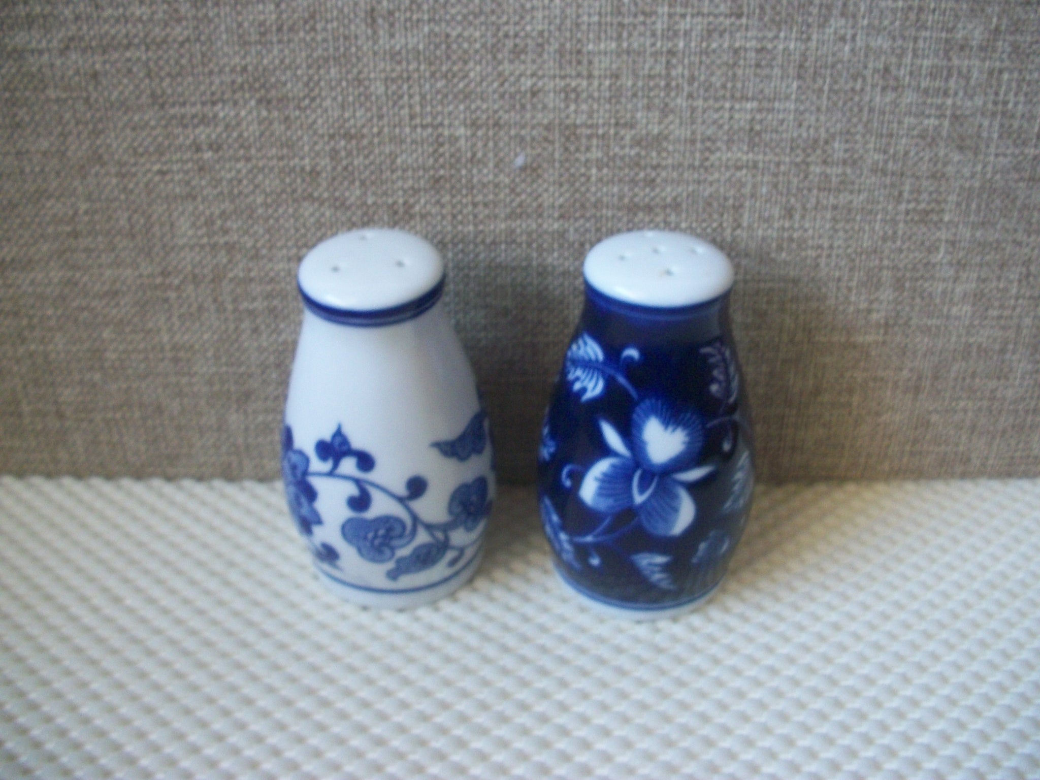 PIER 1 Mandarin Cobalt Blue White Porcelain Floral Salt Pepper Shakers 3.5”