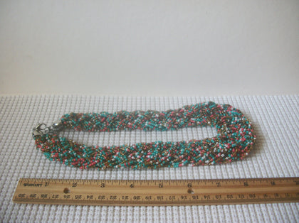 Vintage Necklace Southwestern Colorful Glass Seed Hand Woven Collar 18" - 20" 81116