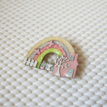 RARE Hard To Find Lucinda House Pins, Under The Rainbow Glitter Butterflies Tree Duck Bird Bath 41017