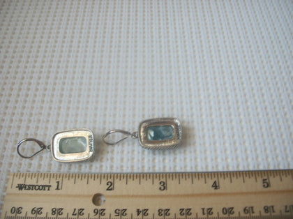 Vintage Pierced Earrings Signed  NAPIER Silver Tone Green Plastic Stone 61717