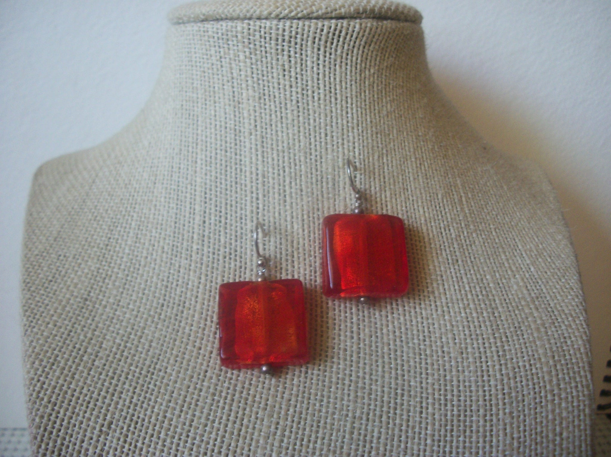 Vintage Earrings, Dichroic Red Glass, Pierced, 72517