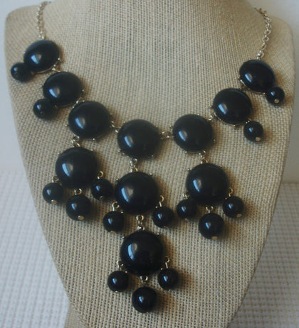 Vintage 22" Necklace, Black Gold Bib Design 030321