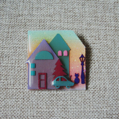 Lucinda House Pins, Night Time Peace Serenity Rainbow Glitter Little Cat Watching 021321