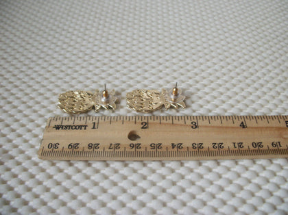 Retired Retro Pierced Sugarfix Pineapple Crystals Enameled Gold Tone 10417