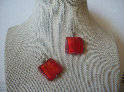 Vintage Earrings, Dichroic Red Glass, Pierced, 72517